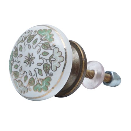 Sage Green Golden Floral Cabinet Knobs for Drawer